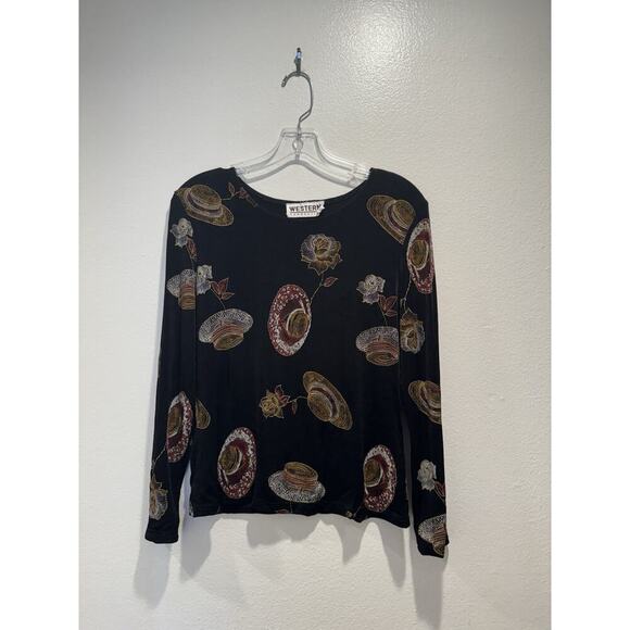 Western Connection Size Large Slinky Top Stretch Rose Hat Lady 90s Cowgirl Boho - Picture 1 of 7